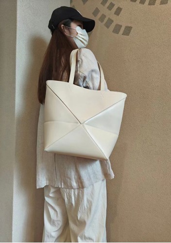 Adrienne Patchwork Leather Medium Tote Cream