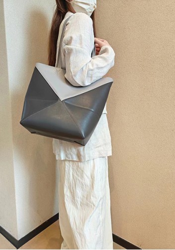 Adrienne Patchwork Leather Medium Tote Grey