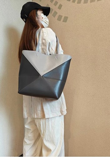 Adrienne Patchwork Leather Medium Tote Grey
