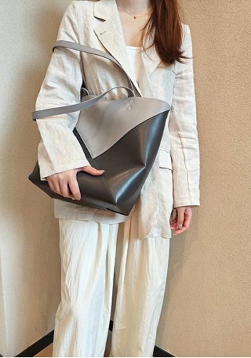 Adrienne Patchwork Leather Medium Tote Grey