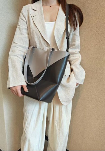 Adrienne Patchwork Leather Medium Tote Grey