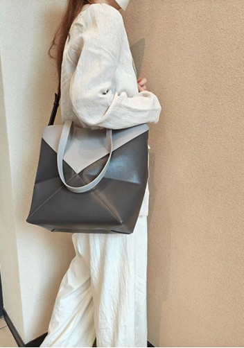 Adrienne Patchwork Leather Medium Tote Grey