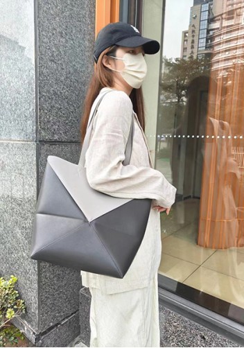 Adrienne Patchwork Leather Medium Tote Grey