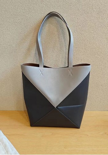 Adrienne Patchwork Leather Medium Tote Grey