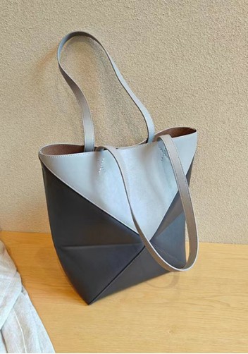 Adrienne Patchwork Leather Medium Tote Grey