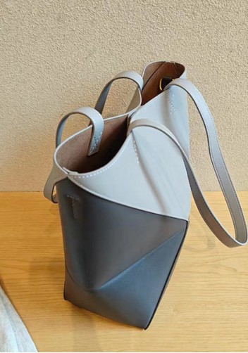 Adrienne Patchwork Leather Medium Tote Grey