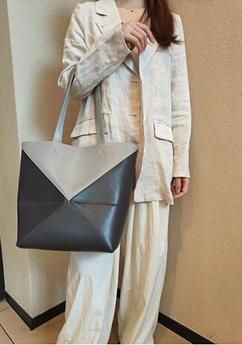 Adrienne Patchwork Leather Medium Tote Grey