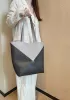 Adrienne Patchwork Leather Medium Tote Grey
