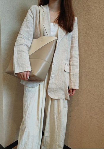 Adrienne Patchwork Leather Medium Tote White Beige
