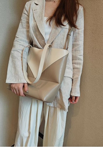 Adrienne Patchwork Leather Medium Tote White Beige