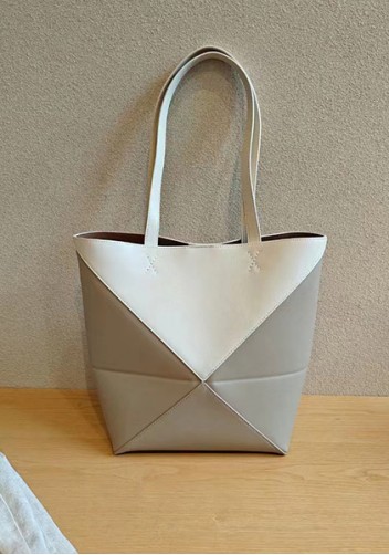 Adrienne Patchwork Leather Medium Tote White Beige