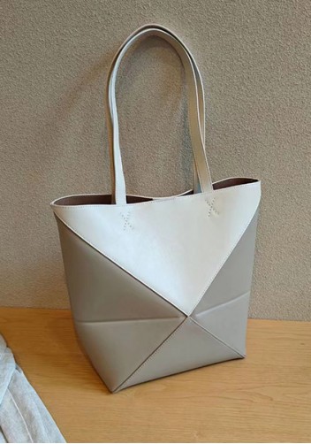 Adrienne Patchwork Leather Medium Tote White Beige