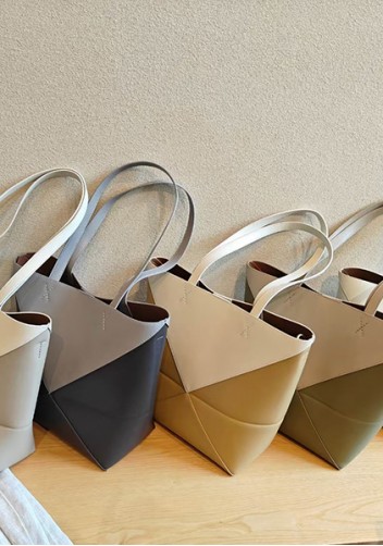 Adrienne Patchwork Leather Medium Tote White Beige