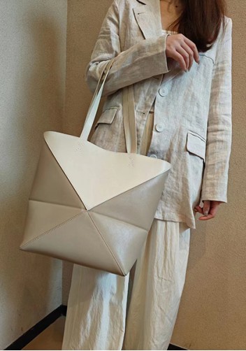 Adrienne Patchwork Leather Medium Tote White Beige