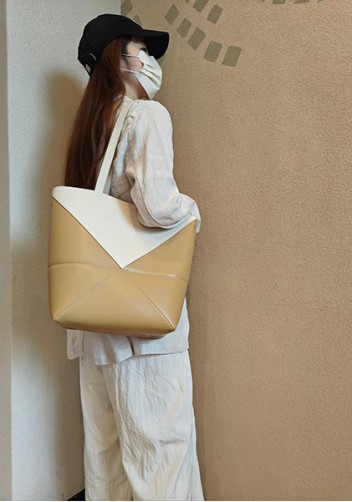 Adrienne Patchwork Leather Medium Tote White Yellow