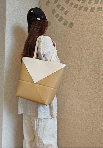 Adrienne Patchwork Leather Medium Tote White Yellow