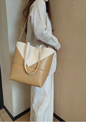 Adrienne Patchwork Leather Medium Tote White Yellow