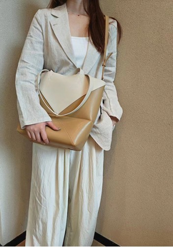 Adrienne Patchwork Leather Medium Tote White Yellow