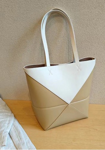 Adrienne Patchwork Leather Medium Tote White Yellow