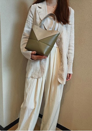 Adrienne Patchwork Leather Mini Tote Beige Green