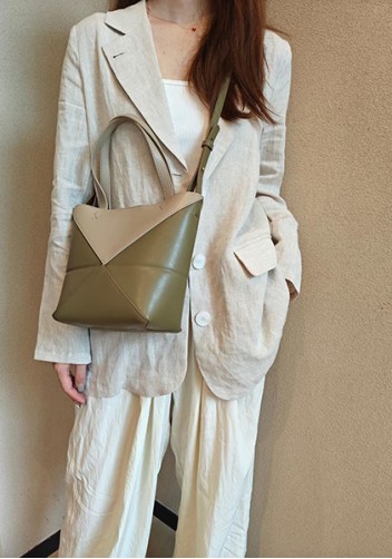Adrienne Patchwork Leather Mini Tote Beige Green