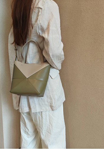 Adrienne Patchwork Leather Mini Tote Beige Green
