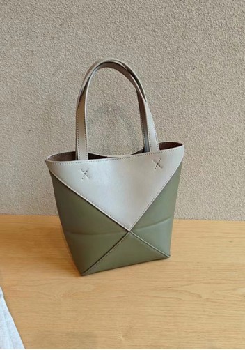 Adrienne Patchwork Leather Mini Tote Beige Green