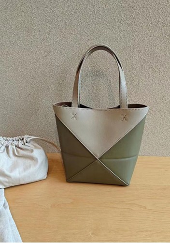 Adrienne Patchwork Leather Mini Tote Beige Green