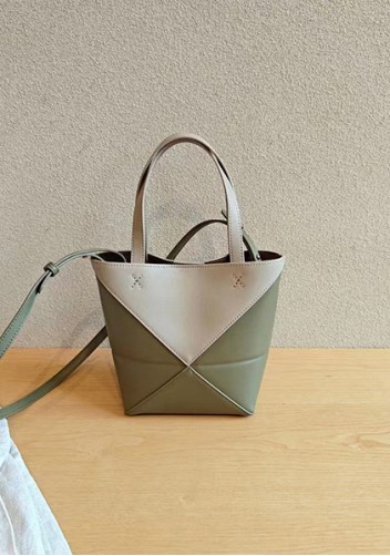Adrienne Patchwork Leather Mini Tote Beige Green