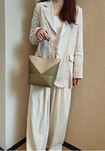 Adrienne Patchwork Leather Mini Tote Beige Green