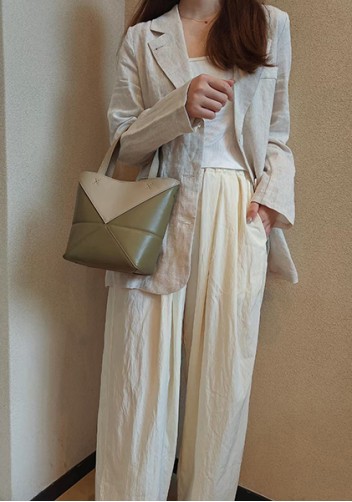 Adrienne Patchwork Leather Mini Tote Beige Green