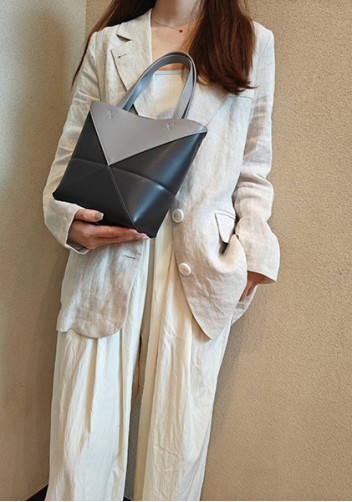 Adrienne Patchwork Leather Mini Tote Grey