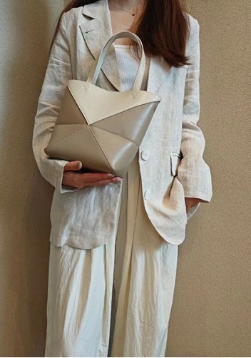 Adrienne Patchwork Leather Mini Tote White Beige