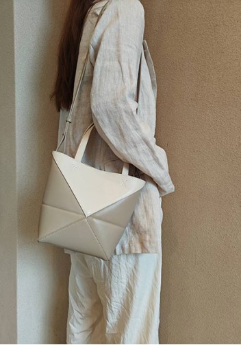 Adrienne Patchwork Leather Mini Tote White Beige