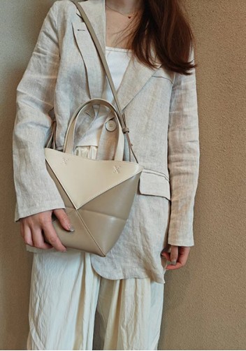Adrienne Patchwork Leather Mini Tote White Beige