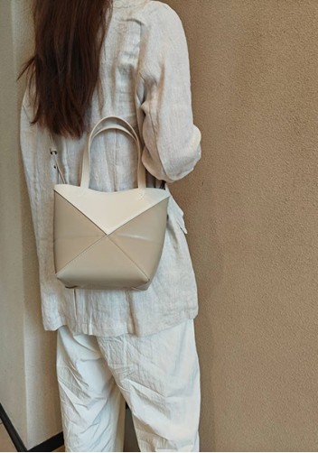 Adrienne Patchwork Leather Mini Tote White Beige