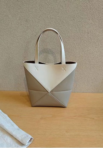 Adrienne Patchwork Leather Mini Tote White Beige
