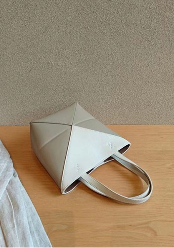 Adrienne Patchwork Leather Mini Tote White Beige