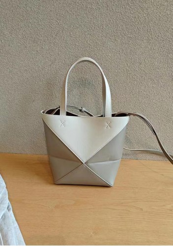 Adrienne Patchwork Leather Mini Tote White Beige