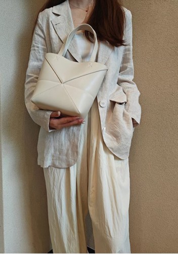 Adrienne Patchwork Leather Mini Tote Cream