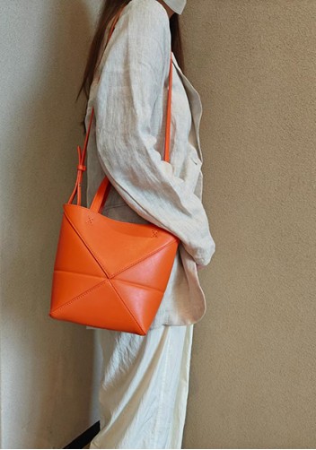 Adrienne Patchwork Leather Mini Tote Orange