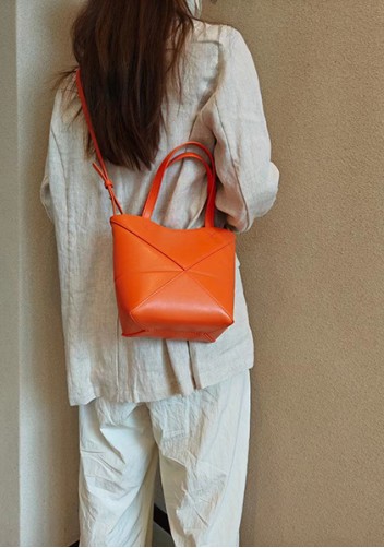 Adrienne Patchwork Leather Mini Tote Orange