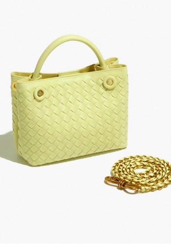 Allegria Woven Mini Vegan Leather Shoulder Bag Yellow