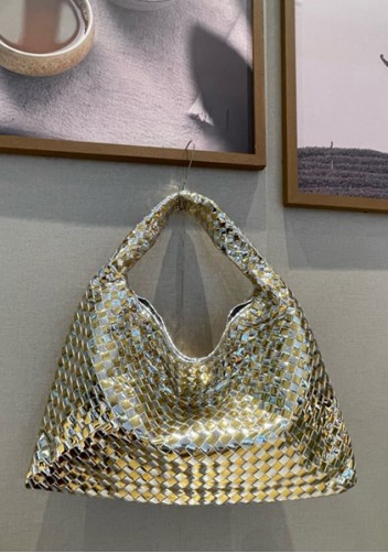 La Scalla Woven Large Hobo Gold And Silver