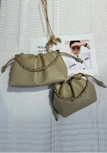 Salsa Leather Small Drawstring Bag Beige