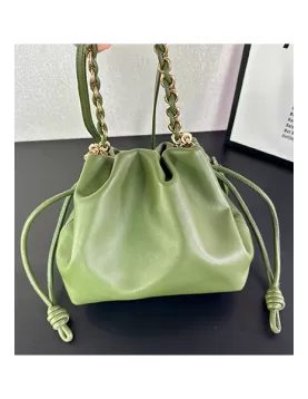 Salsa Leather Small Drawstring Bag Green