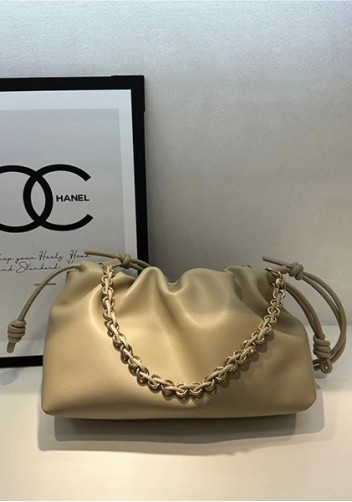 Salsa Leather Medium Drawstring Bag Beige