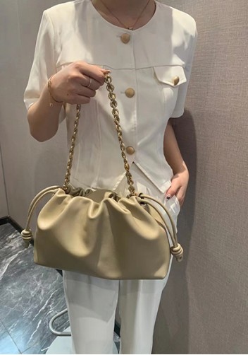 Salsa Leather Medium Drawstring Bag Beige