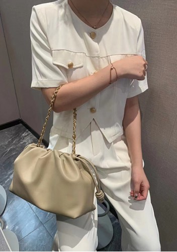 Salsa Leather Medium Drawstring Bag Beige