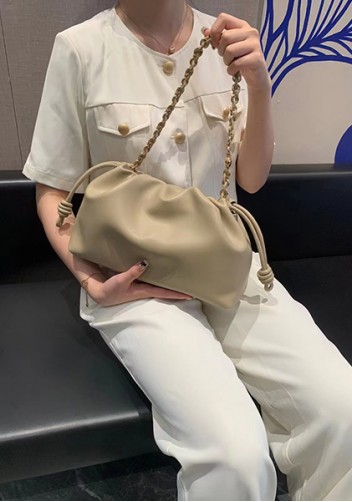 Salsa Leather Medium Drawstring Bag Beige